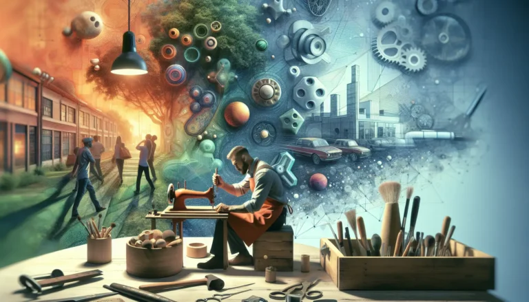 Artigiano al lavoro mentre crea un oggetto unico a mano, evidenziando l'arte del fatto a mano.