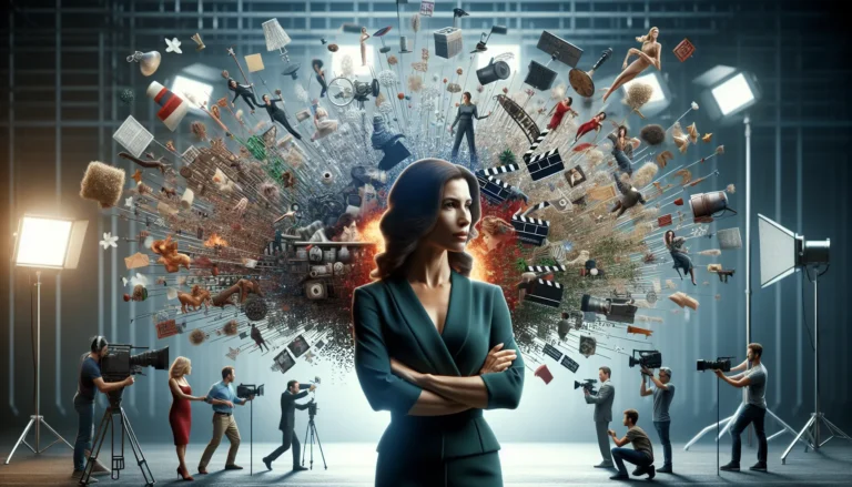 Kate Winslet sul set di un film, esprimendo emozioni intense attraverso la recitazione.