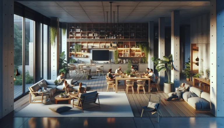 Persone che vivono in uno spazio di co-living, condividendo momenti di socializzazione e collaborazione.