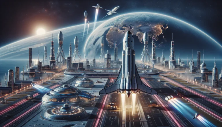 Un razzo spaziale in partenza verso l'orbita terrestre, simbolo del turismo spaziale.