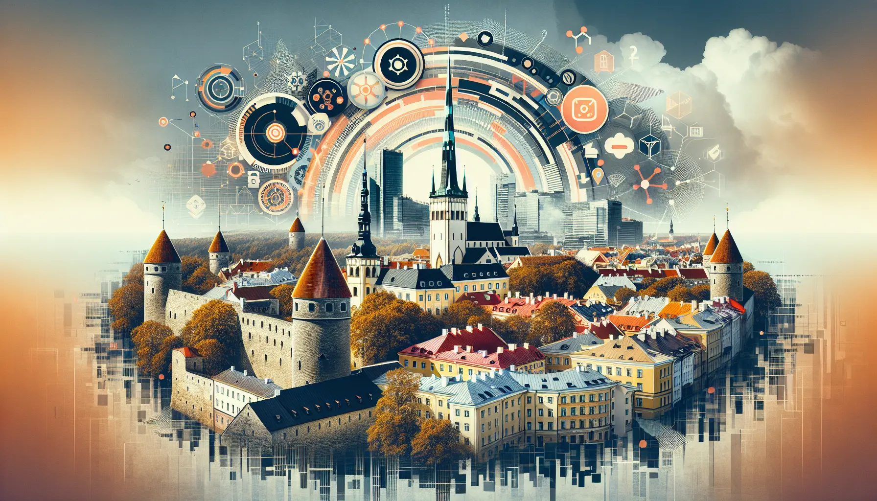 Panorama di Tallinn con le sue storiche torri e il mare sullo sfondo, rappresentando l'unione tra tradizione e modernità.
