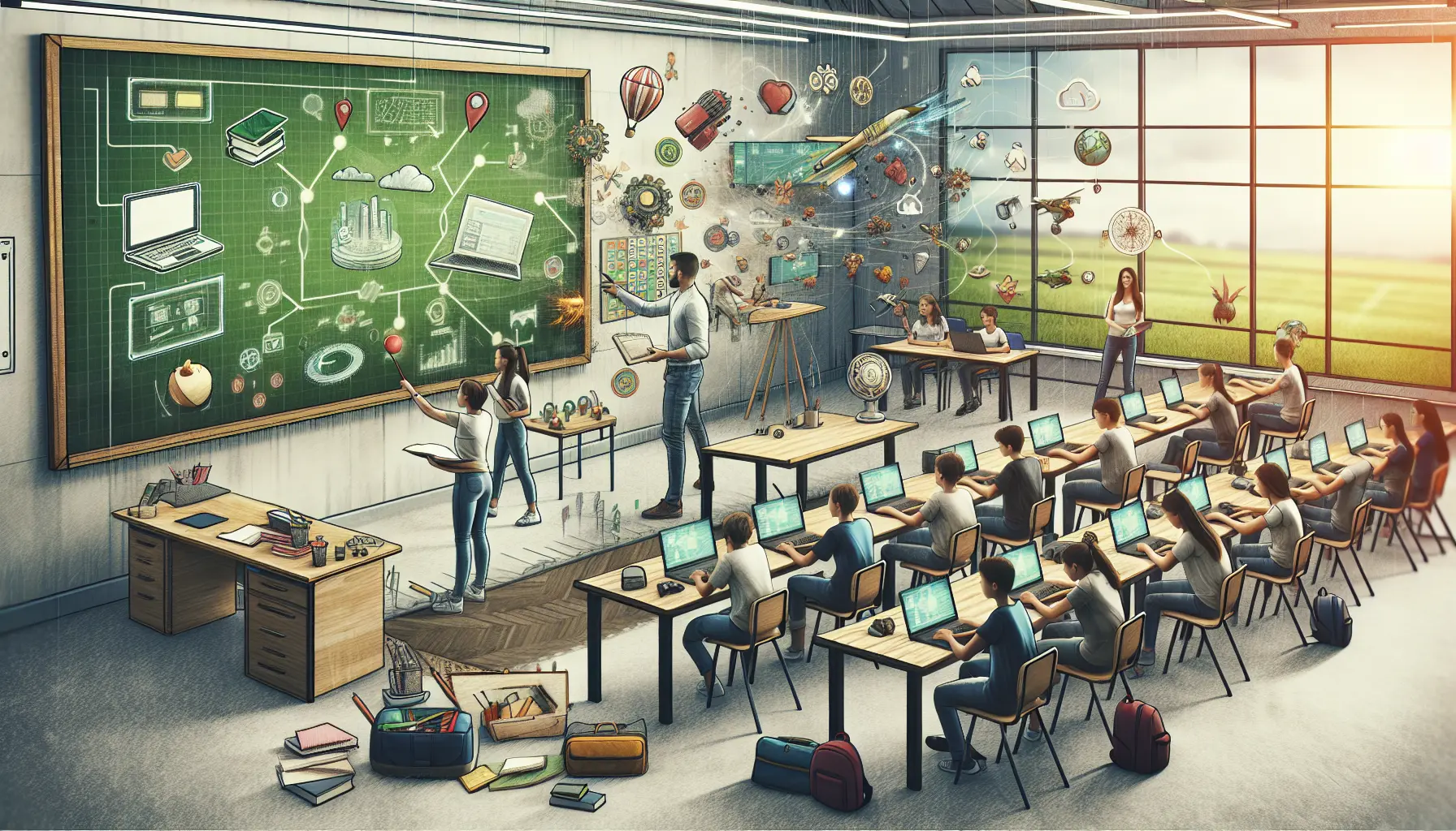Un insegnante utilizza elementi di gioco in aula per coinvolgere gli studenti nell'apprendimento.