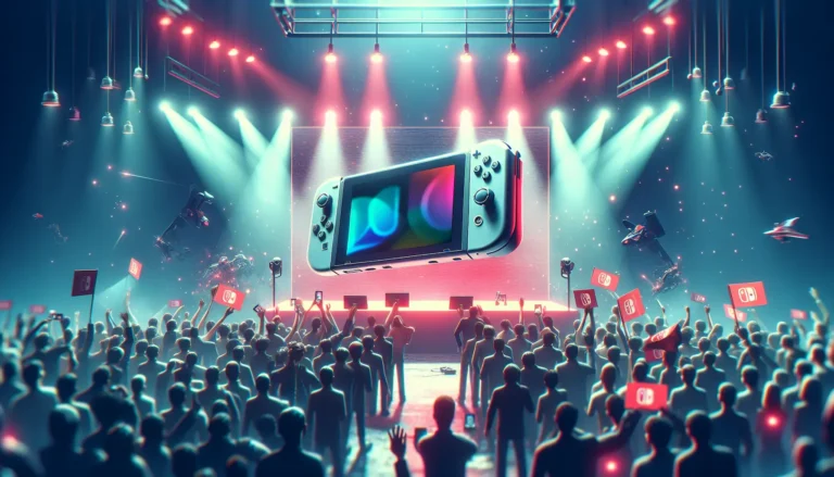 Immagine della Nintendo Switch 2 con design futuristico e giochi in evidenza