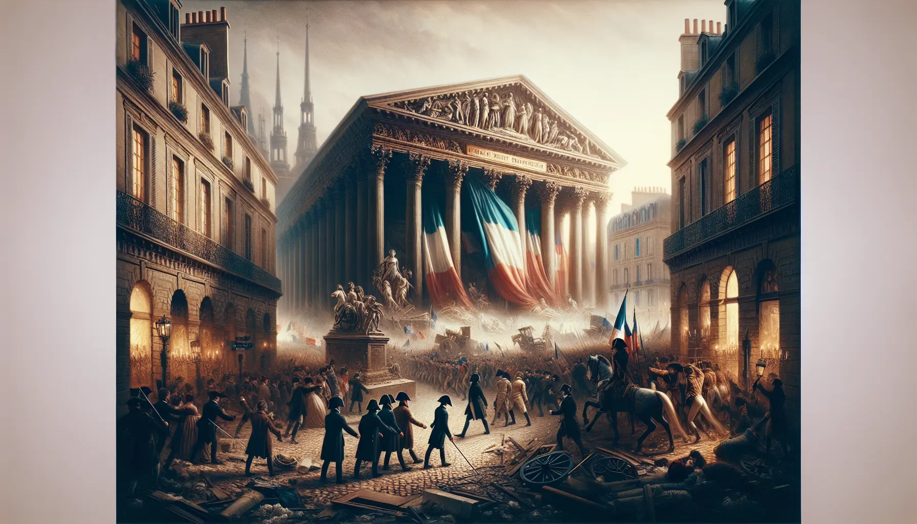 Rappresentazione artistica della Rivoluzione Francese con simboli di libertà e uguaglianza.