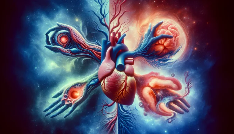 Rappresentazione grafica della tetralogia di Fallot, evidenziando i difetti anatomici del cuore.