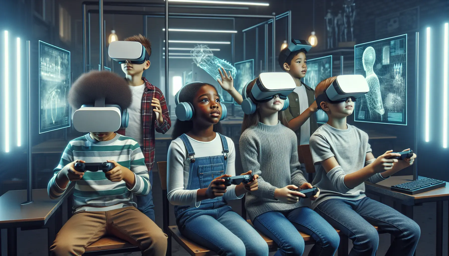 Studente che utilizza un visore di realtà virtuale per un'esperienza di apprendimento immersivo