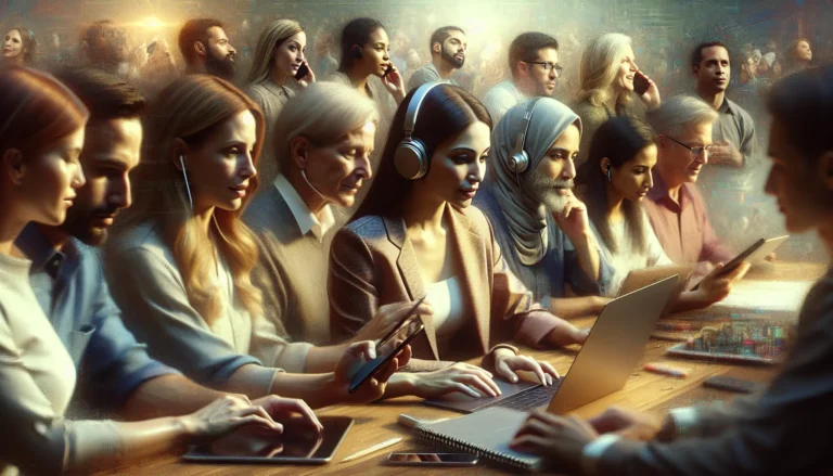 Due persone che conversano in un ambiente informale, sorridendo e interagendo senza dispositivi digitali.