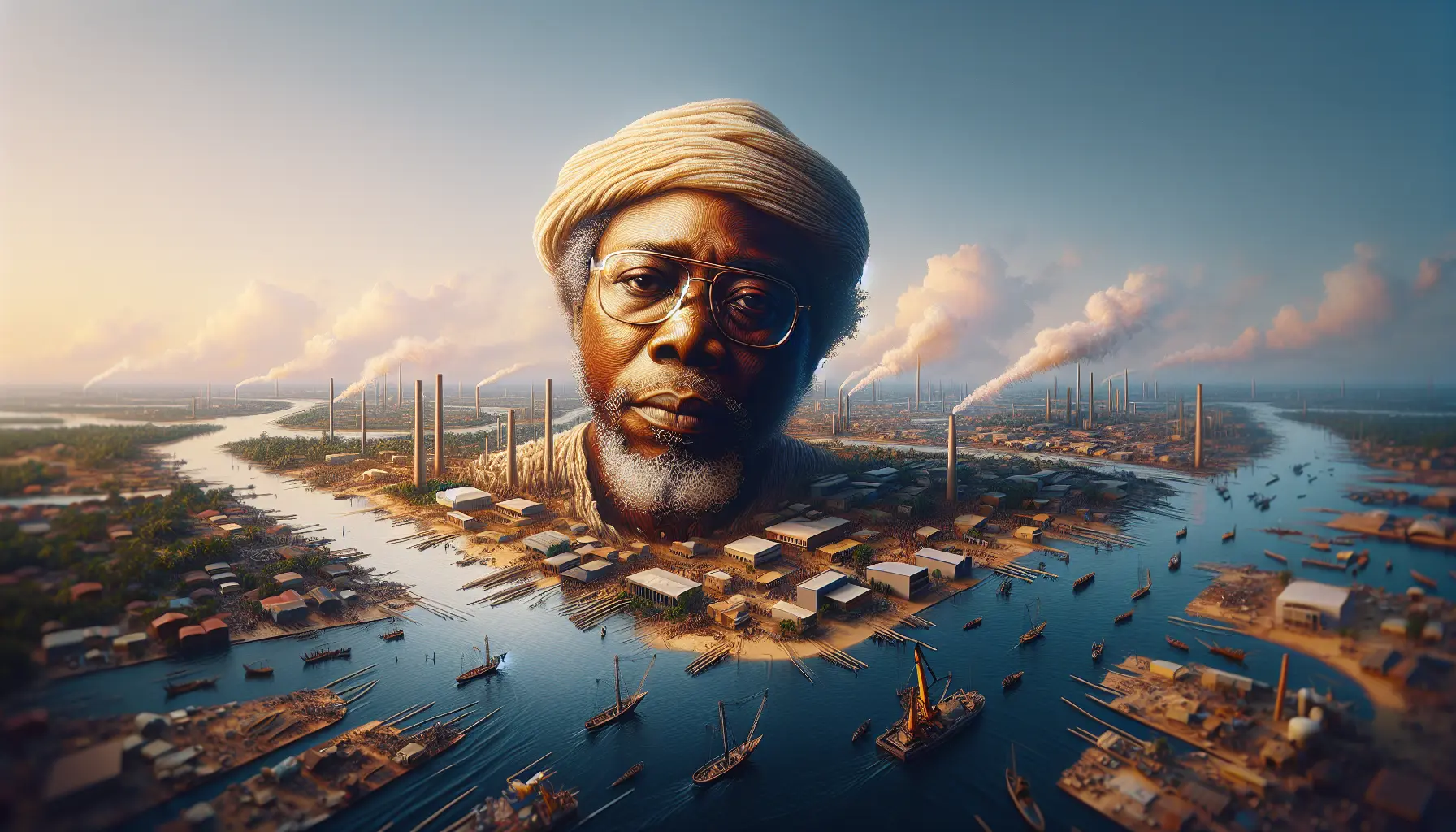 Immagine di un paesaggio del Delta del Niger, simbolo della lotta per la giustizia ambientale.