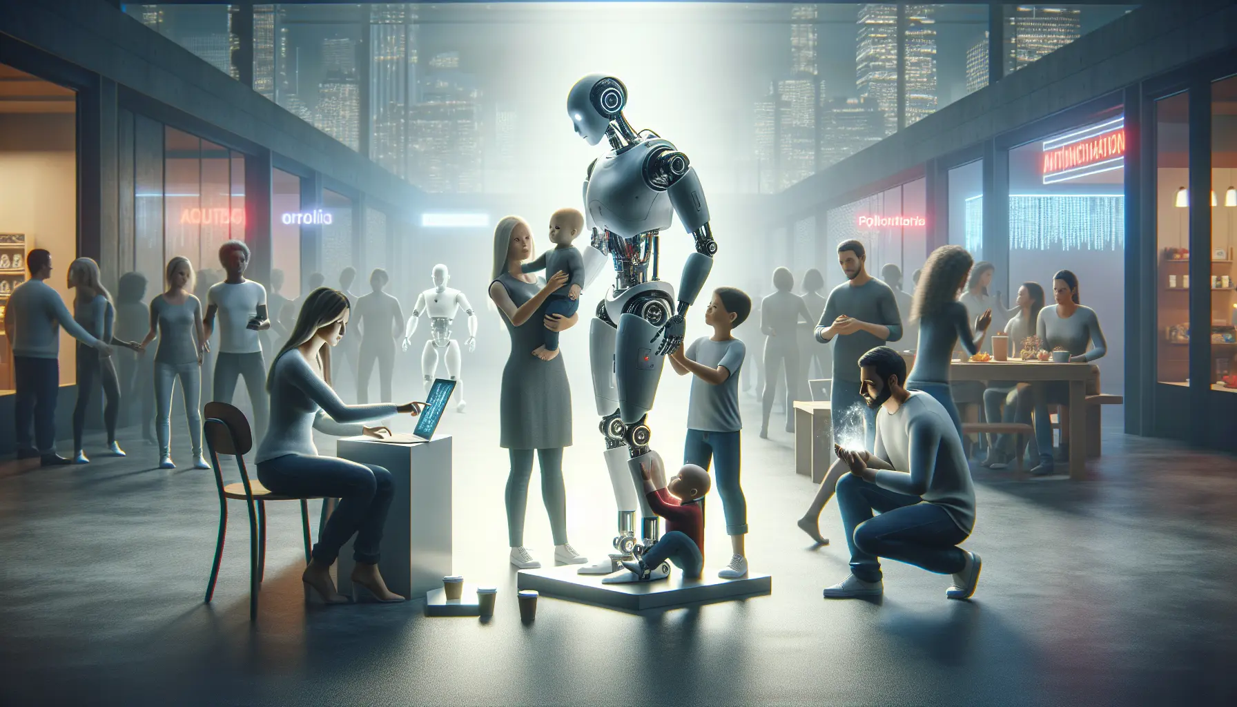 Un robot sociale interagisce con un bambino, illustrando l'evoluzione delle interazioni tra umani e macchine.