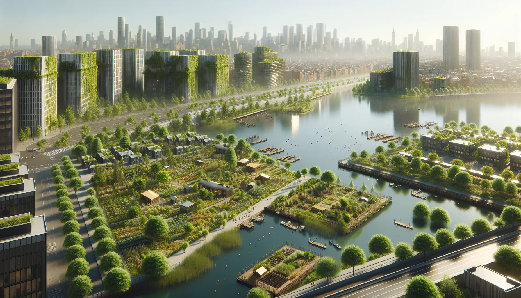Un giardino urbano rigoglioso con diverse specie di piante e fiori, simbolo della biodiversità nelle città.