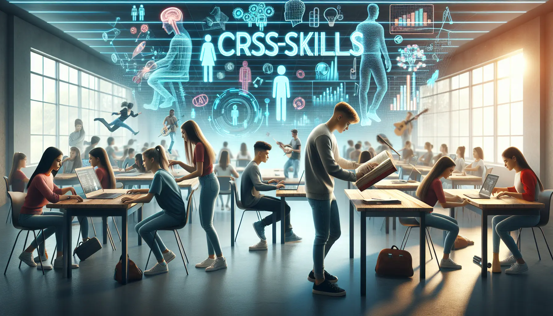 Un gruppo di giovani studenti che collaborano a un progetto, evidenziando l'importanza delle competenze trasversali nel loro apprendimento.