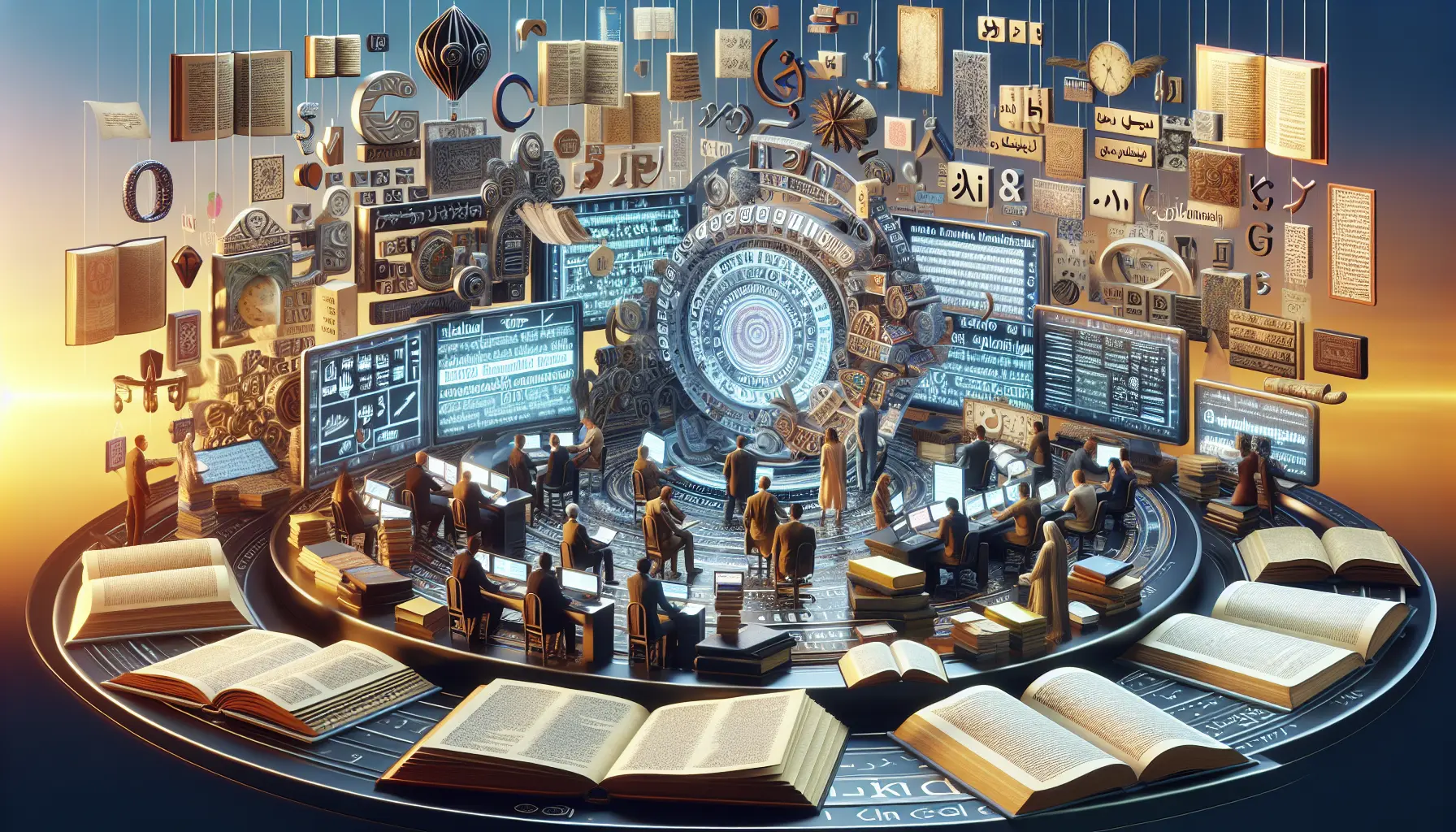 Un gruppo di persone di diverse etnie che discutono e condividono le loro lingue e culture.