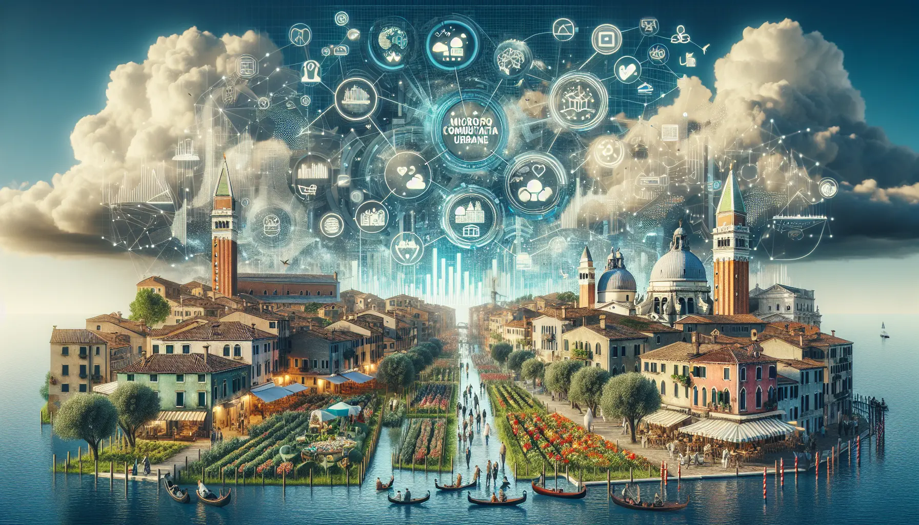 Un gruppo di persone che interagiscono in un ambiente urbano, simbolo di una micro-comunità