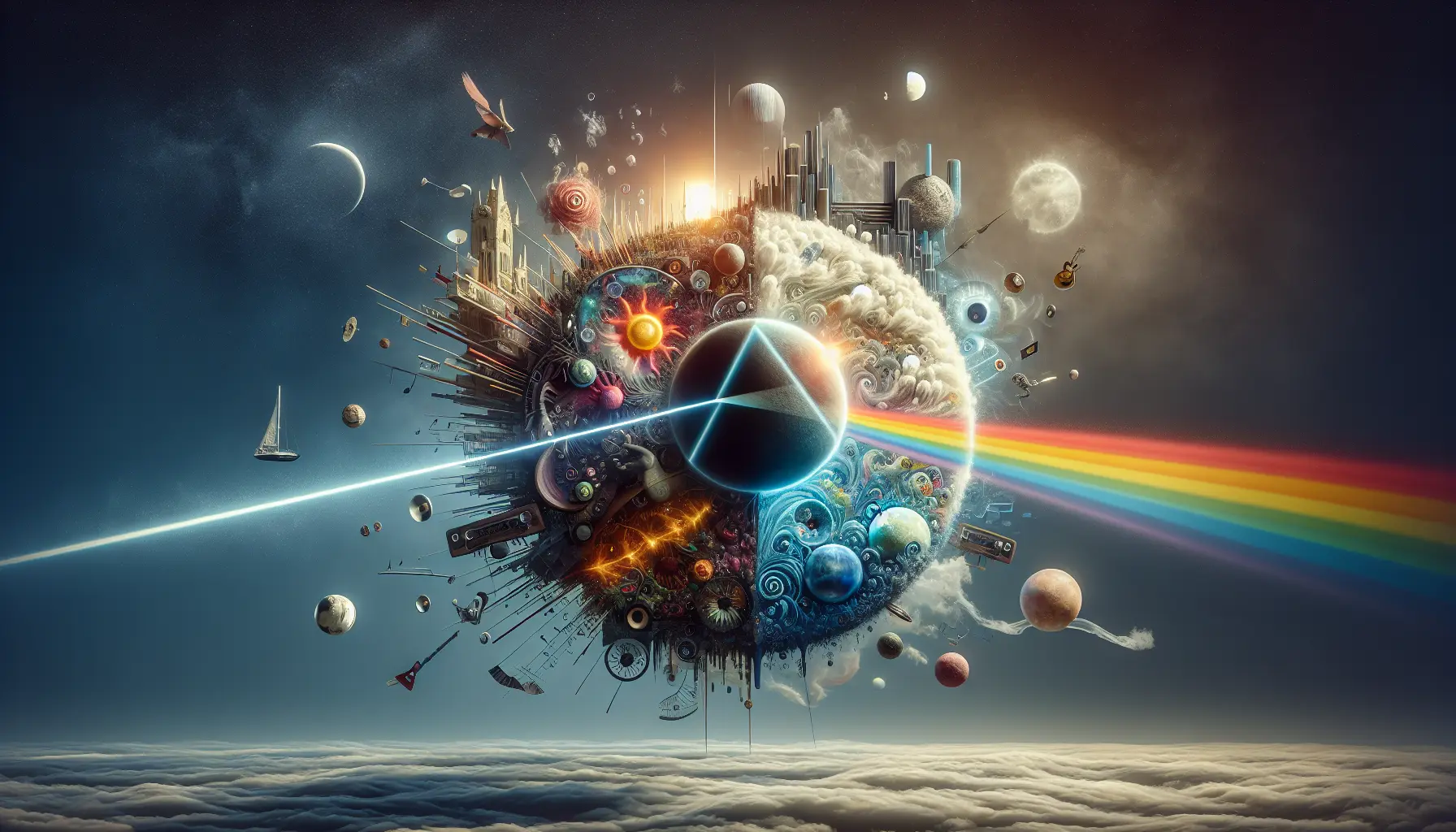 Il prisma iconico dell'album The Dark Side of the Moon dei Pink Floyd, simbolo di innovazione musicale e artistica.