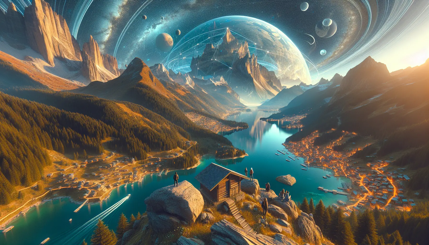 Un viaggiatore che esplora un museo virtuale attraverso un computer, circondato da opere d'arte.