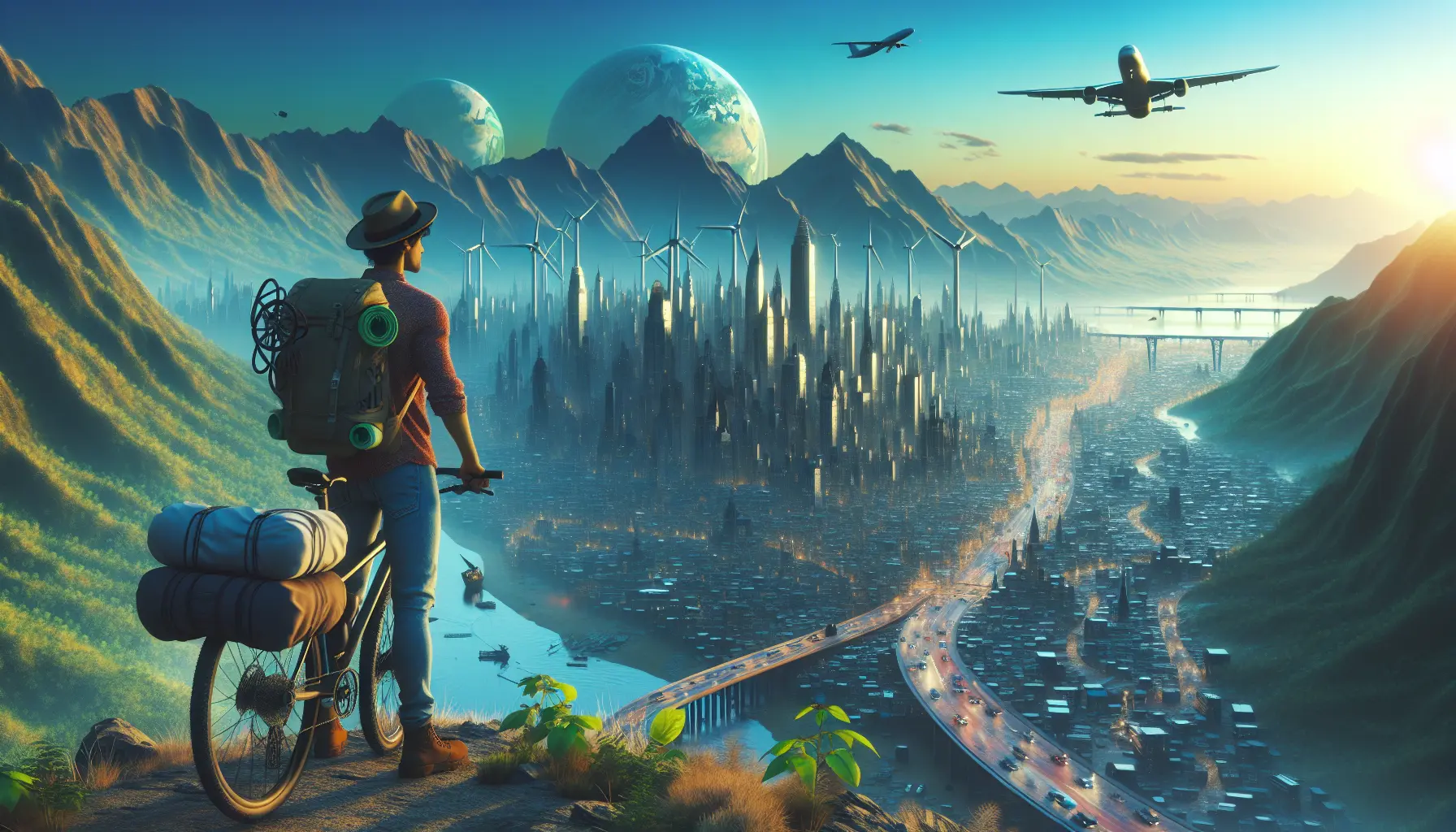 Un giovane avventuriero esplora una destinazione naturale incontaminata, simbolo di turismo sostenibile.