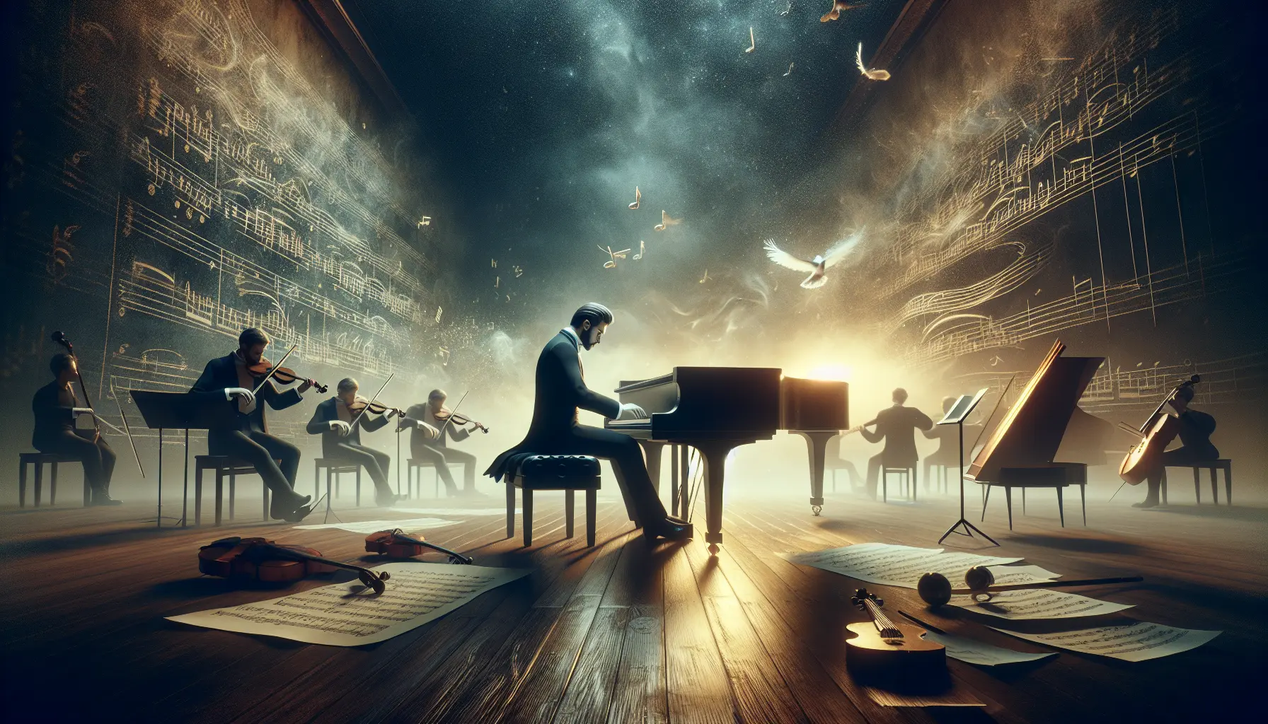 Vladimir Horowitz mentre suona il pianoforte, esprimendo emozioni profonde attraverso la musica.