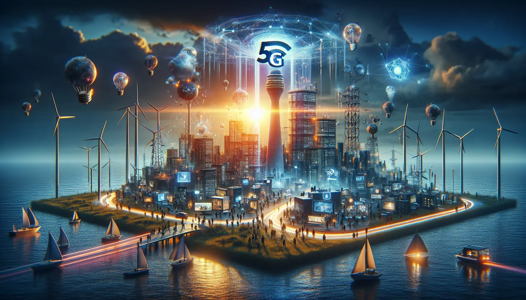 Un'immagine che rappresenta la connettività 5G con dispositivi connessi e reti moderne.