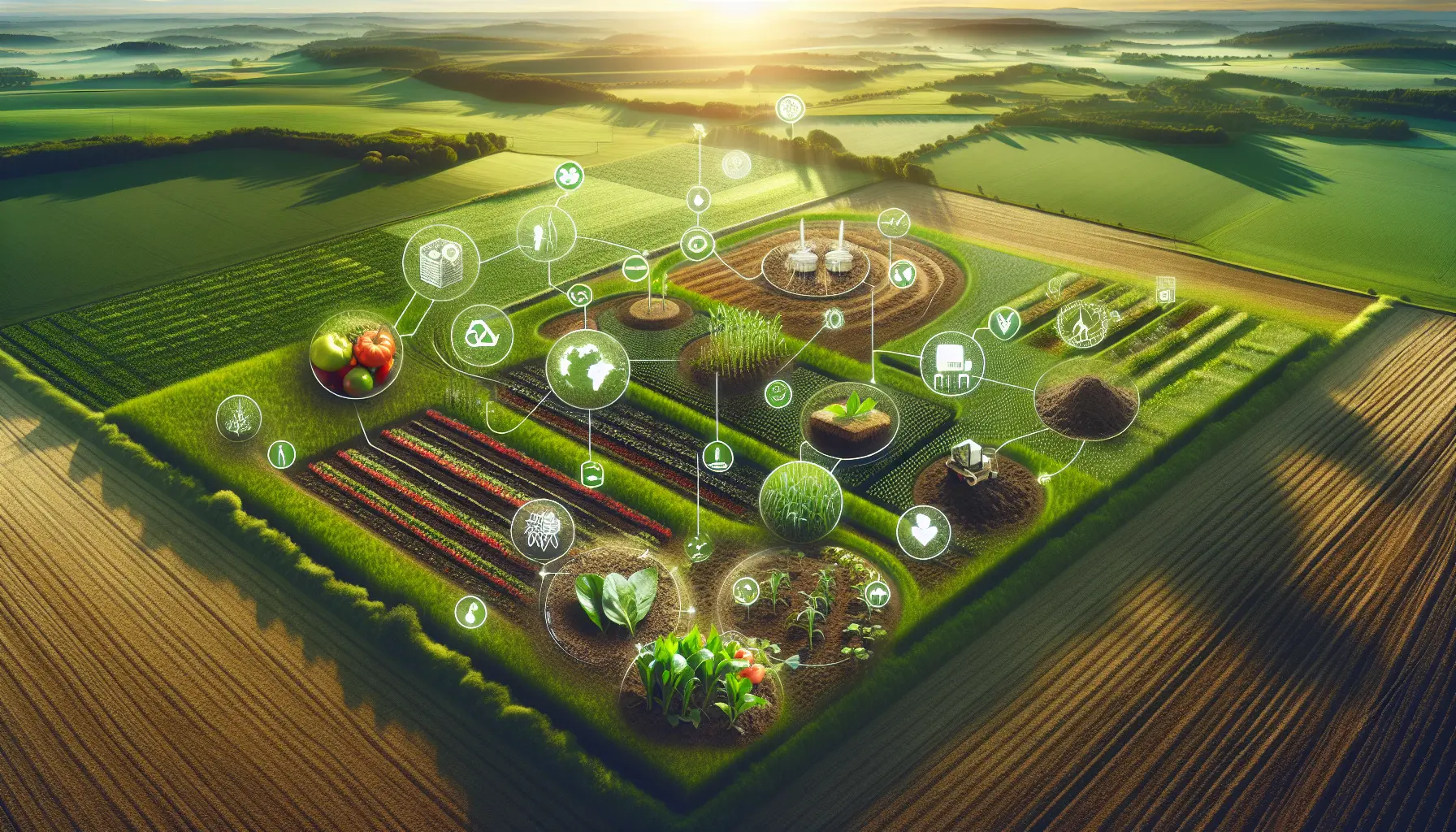 Campo di grano rigenerativo con piante diverse e un cielo blu