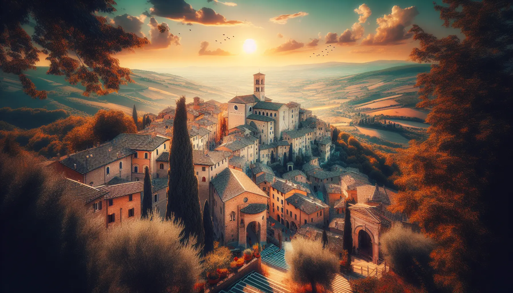 Vista panoramica di Bevagna con le sue strade acciottolate e monumenti storici