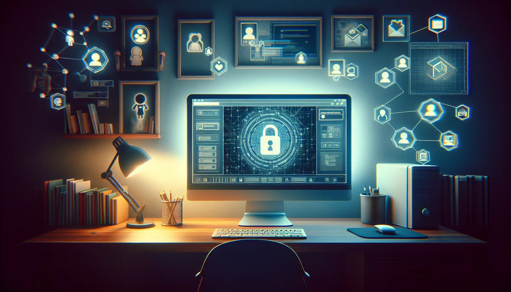 Illustrazione che rappresenta la tecnologia blockchain e la protezione della privacy online per i bambini.