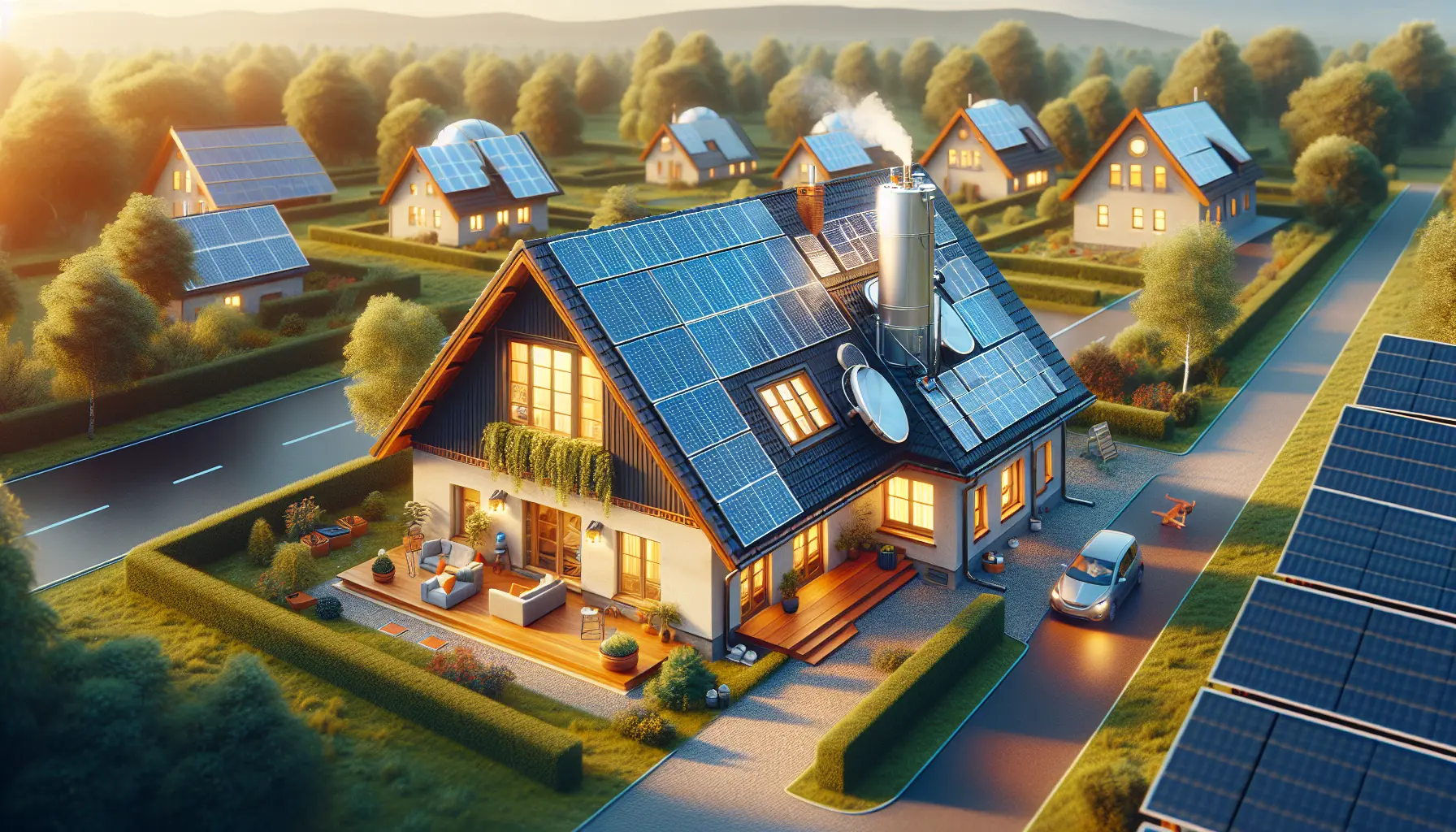 Un sistema di pannelli solari installato su un tetto residenziale, simbolo di energia rinnovabile domestica.