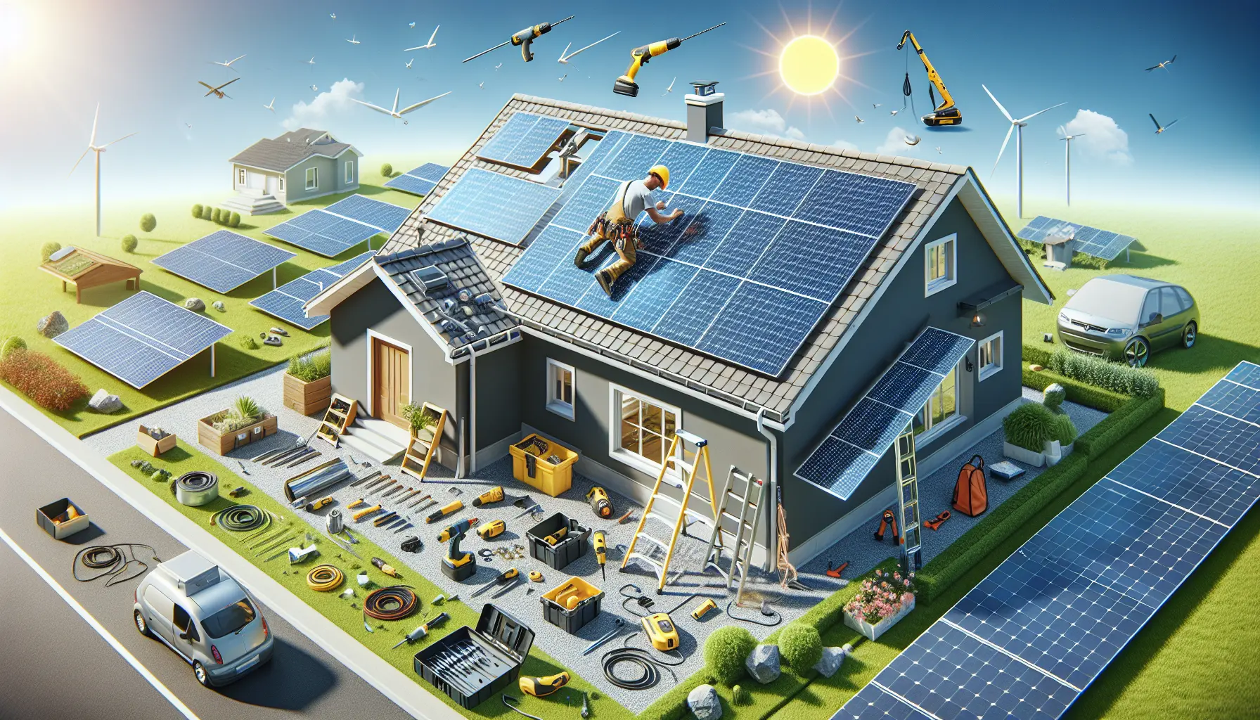 Immagine di un impianto solare fai-da-te con pannelli solari installati su un tetto