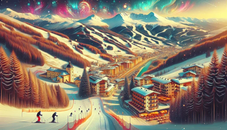 Panorama innevato di Roccaraso con piste da sci e montagne circostanti