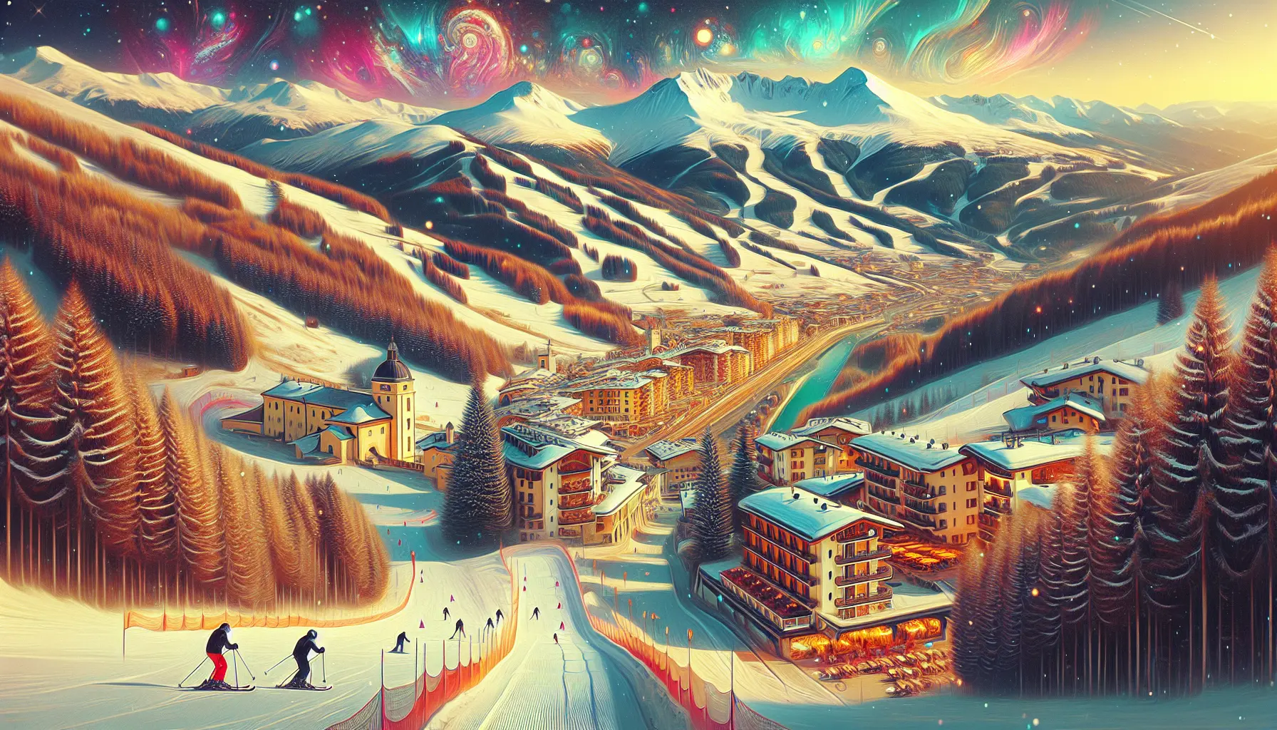 Panorama innevato di Roccaraso con piste da sci e montagne circostanti
