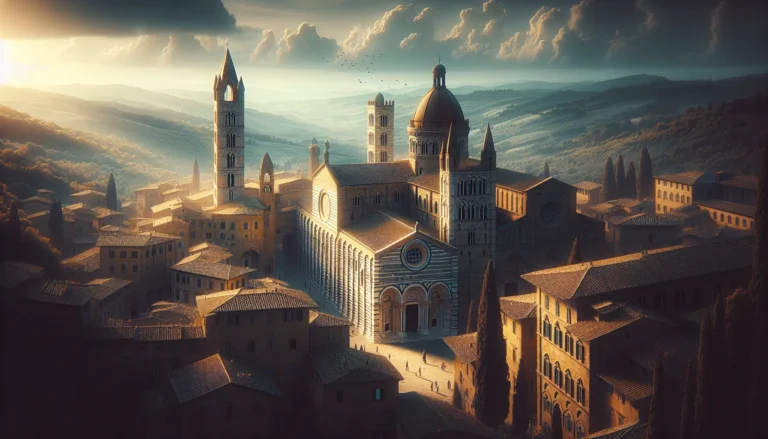 Panorama di Volterra con le sue antiche mura e il paesaggio toscano circostante