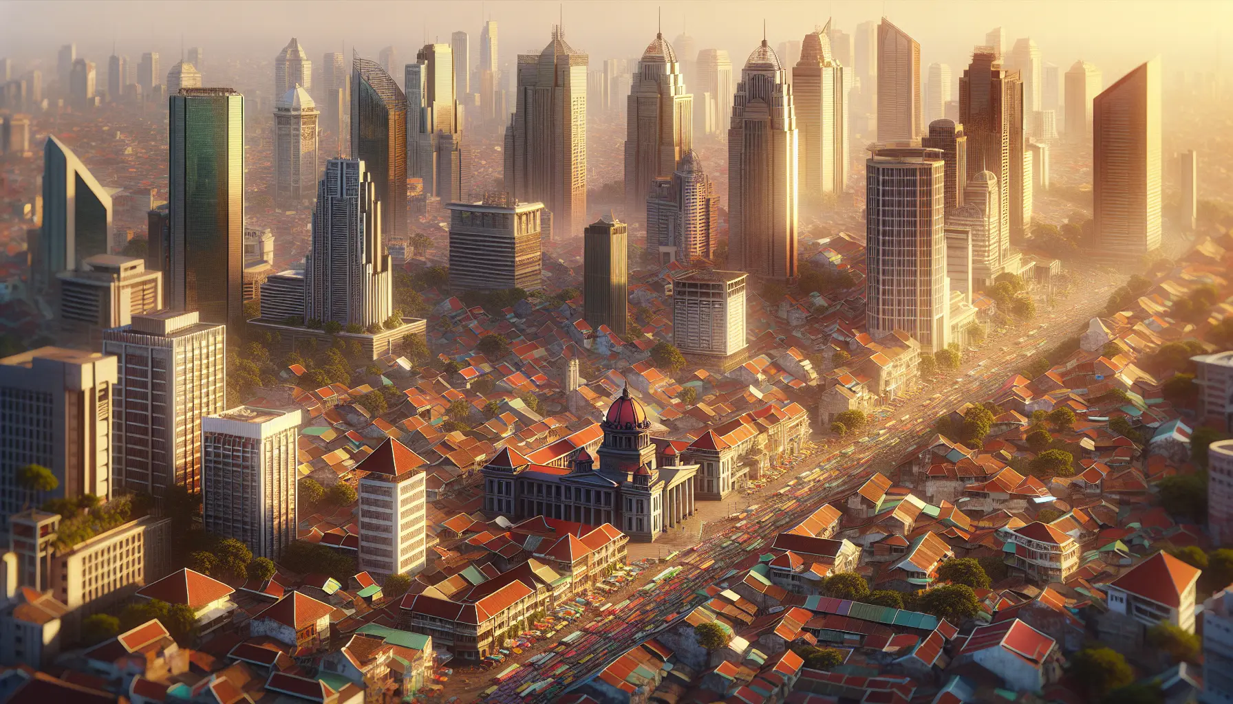 Vista panoramica di Giacarta con il Monas e il skyline della città