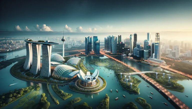 Vista panoramica di Singapore con i suoi grattacieli e i giardini botanici