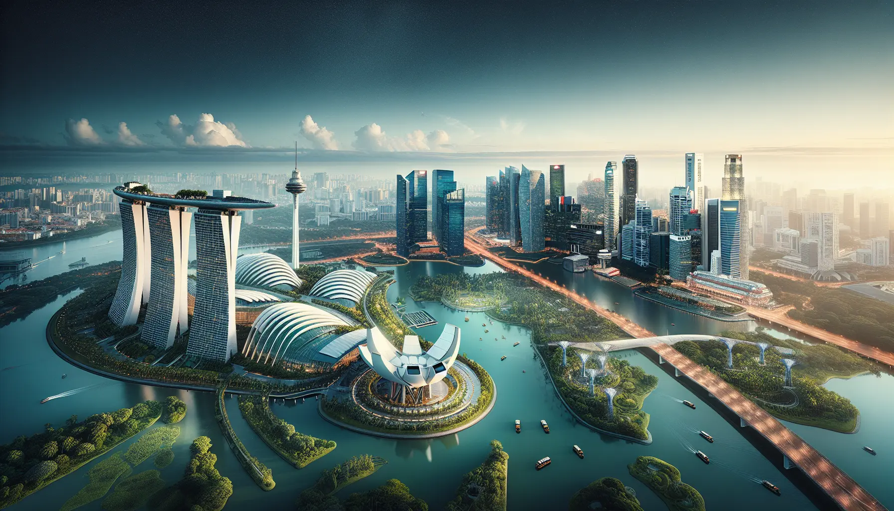 Vista panoramica di Singapore con i suoi grattacieli e i giardini botanici