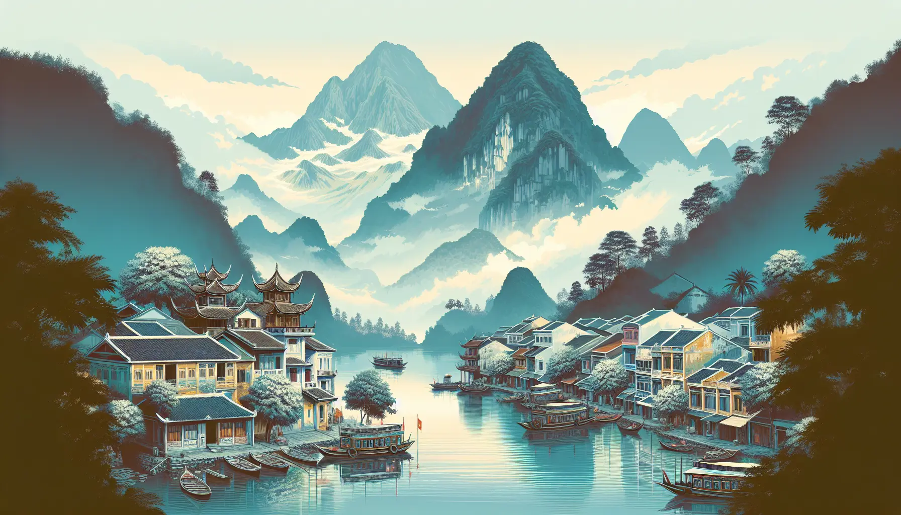 Paesaggio mozzafiato del Vietnam con risaie e montagne sullo sfondo