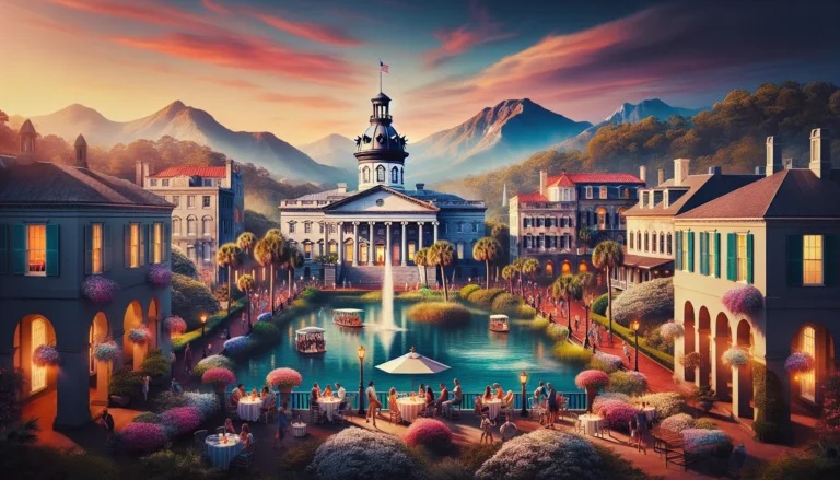 Una vista panoramica di Charleston con le sue case storiche e il mare sullo sfondo