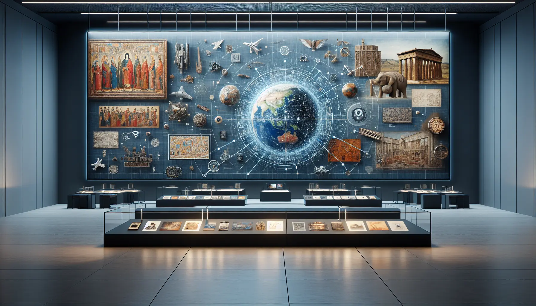 Un museo digitale che mostra opere d'arte attraverso una piattaforma interattiva online.