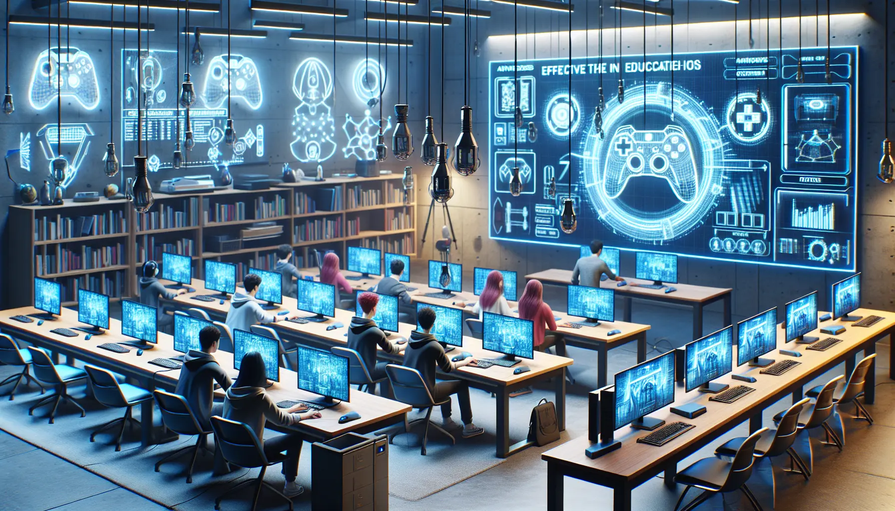 Un gruppo di studenti che gioca a un videogioco educativo in un ambiente di apprendimento collaborativo.