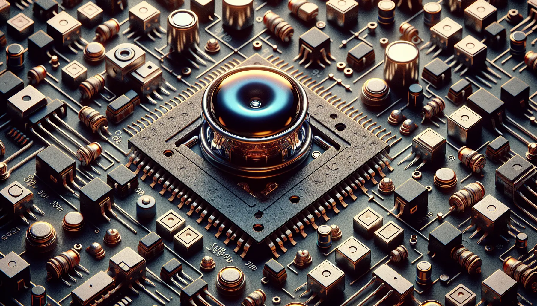 Immagine di un circuito elettronico che mostra diversi transistor in un design moderno.