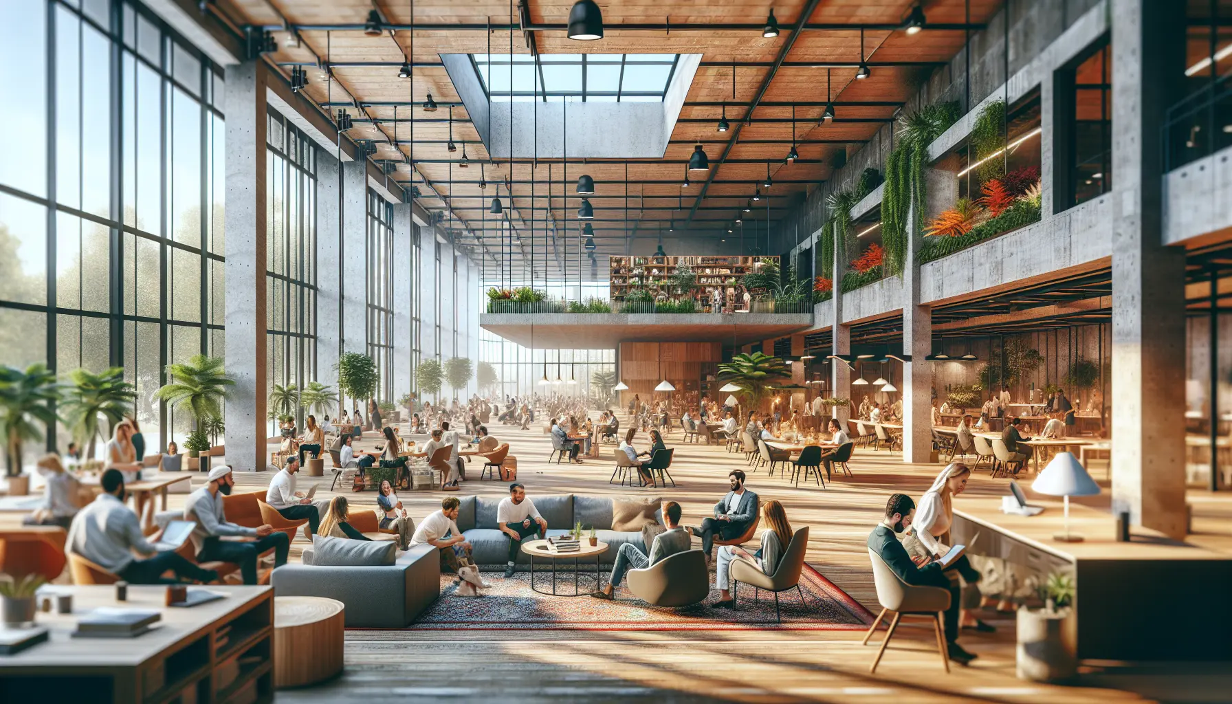 Spazi moderni e condivisi di co-living, con aree comuni e stanze private, che rappresentano un nuovo modo di vivere in comunità.
