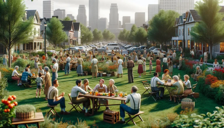 Persone che si incontrano in un mercatino locale, creando legami e connessioni nella loro comunità.