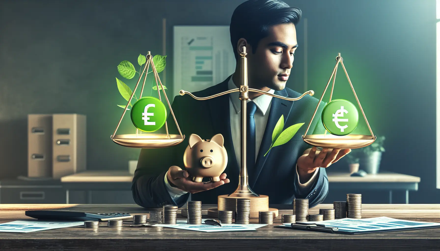 Immagine che rappresenta investimenti etici e sostenibili, con simboli di denaro e valori sociali.