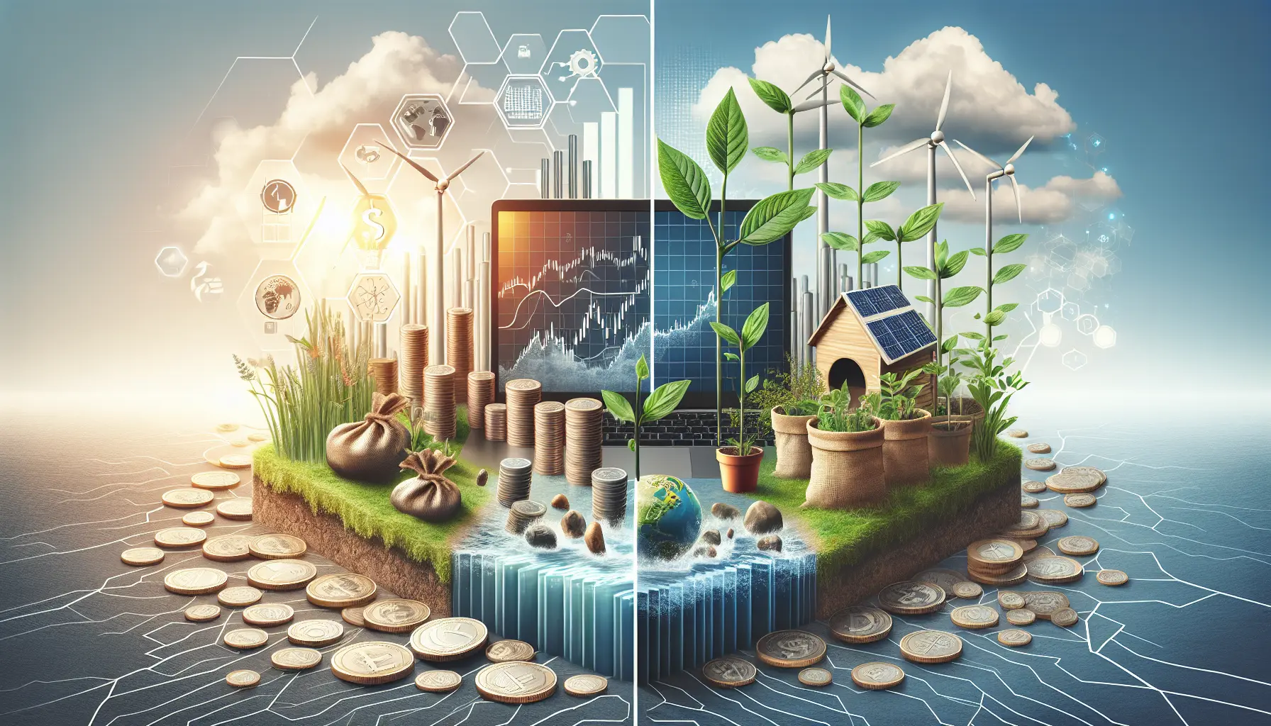 Giovane investitore che esamina grafici di investimenti sostenibili