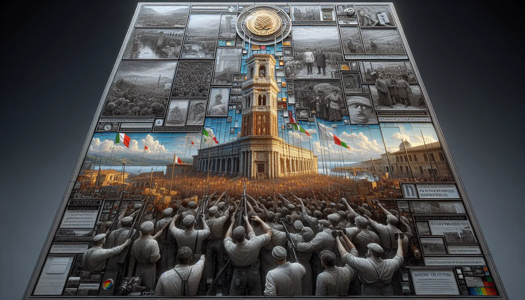 Una rappresentazione iconica dei Fratelli Cervi con elementi che richiamano la loro lotta per la libertà e la giustizia sociale.