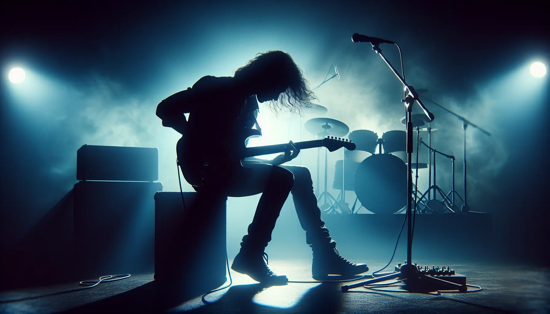 David Gilmour mentre suona la chitarra sul palco, circondato da luci e un pubblico entusiasta.