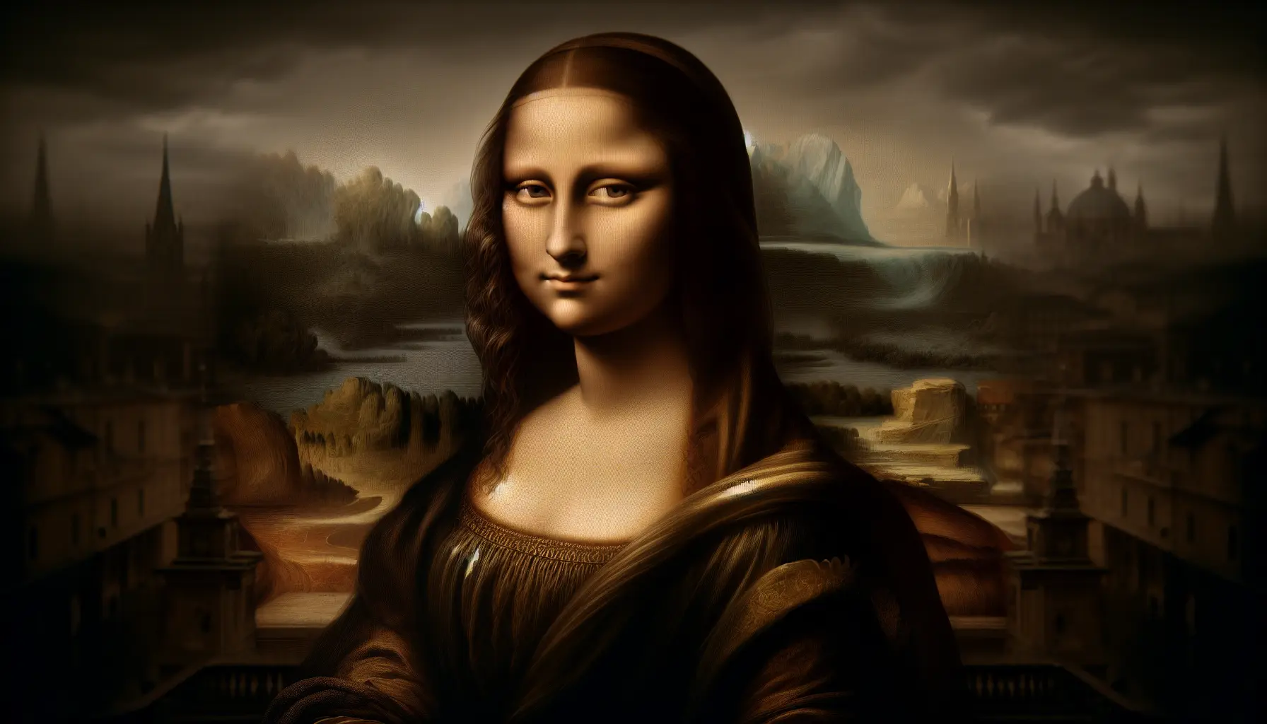 Dettaglio della Gioconda, il famoso dipinto di Leonardo da Vinci con il suo enigmatico sorriso.
