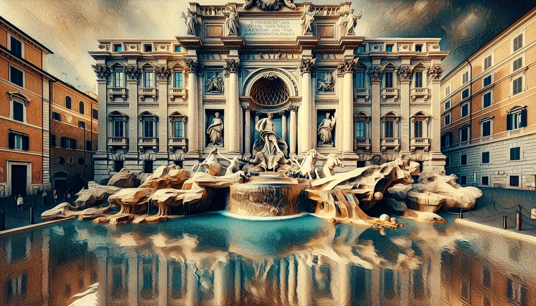 La Fontana di Trevi illuminata di notte con turisti che lanciano monete.