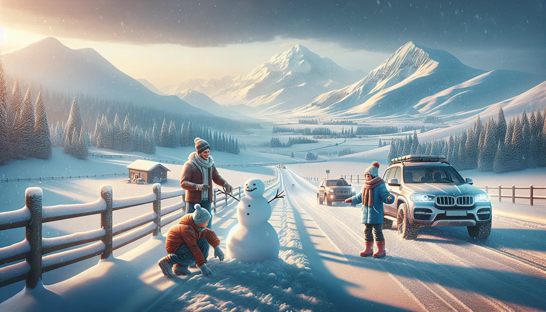 Panorama innevato della Pianura Padana con alberi coperti di neve e un cielo blu.