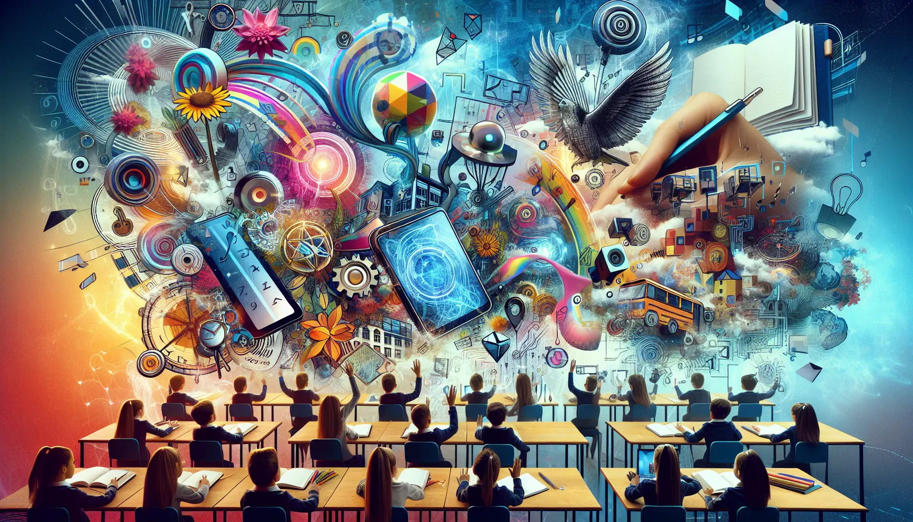 Studente che utilizza un dispositivo di realtà aumentata per esplorare contenuti educativi interattivi.