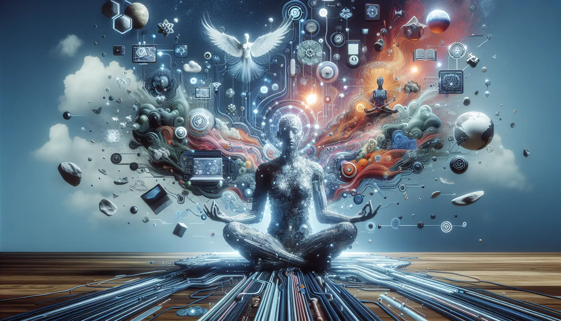 Schermata di un'app di meditazione digitale con visualizzazione di rilassamento e meditazione.