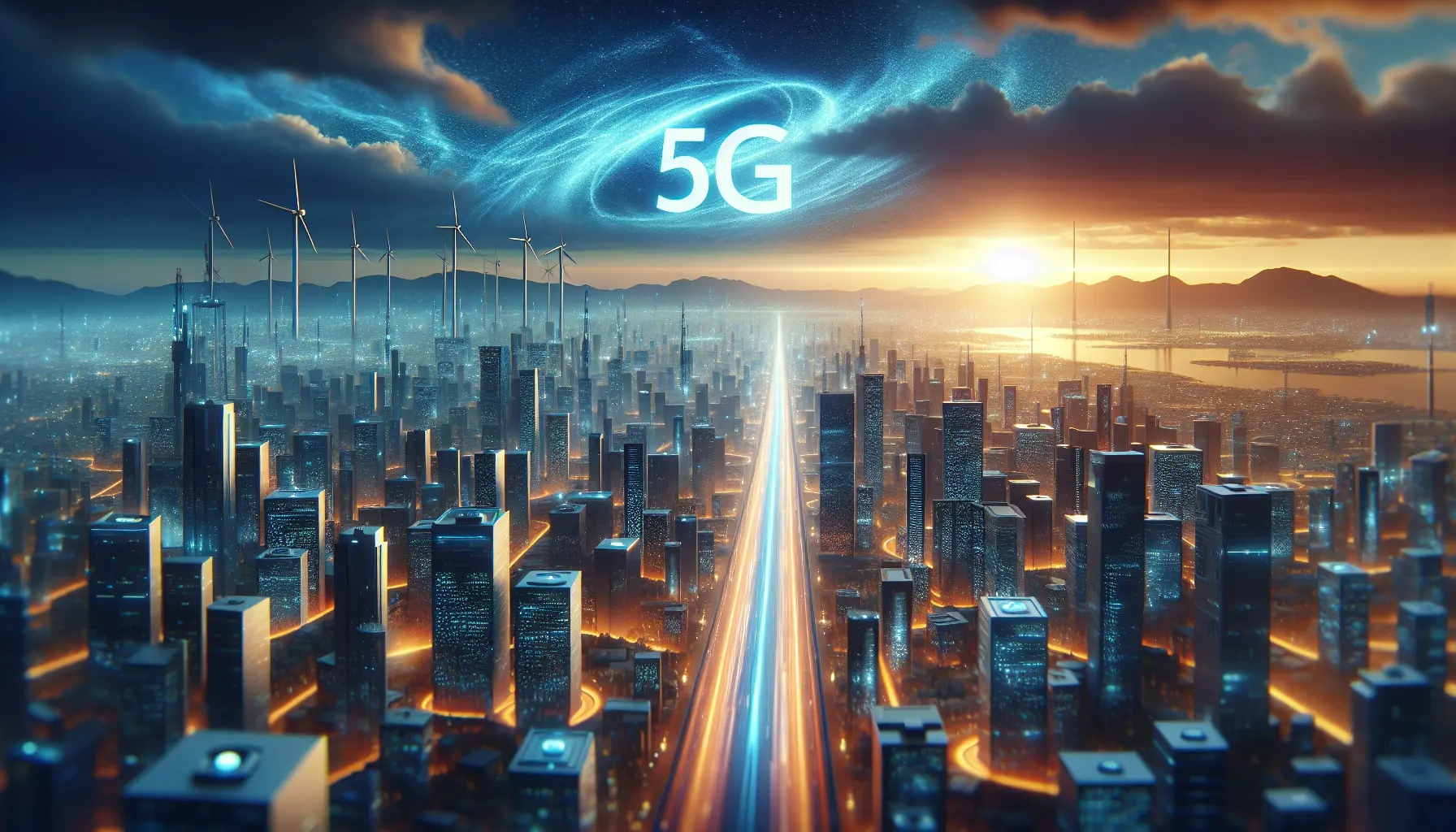 Rappresentazione visiva della rete 5G con dispositivi connessi e tecnologia avanzata